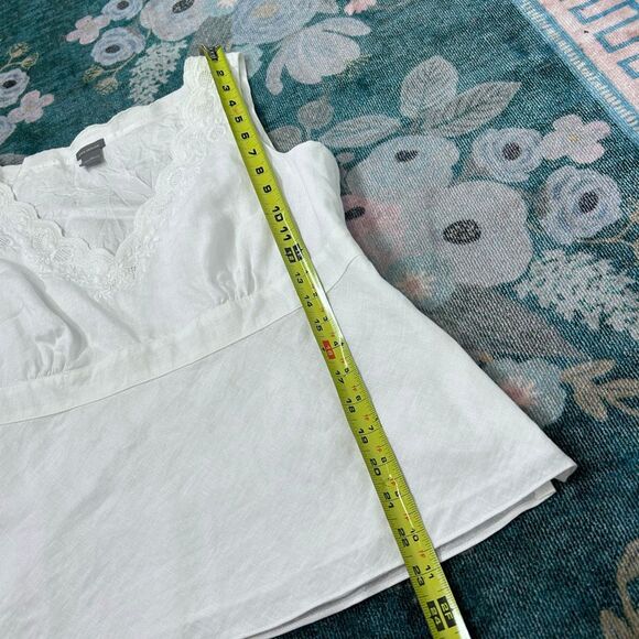Ann Taylor Top Vintage Linen 12 White Sleeveless Embroidered Scallop V Blouse - Picture 12 of 15